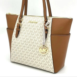 Michael Kors Charlotte Large Top Zip Tote Bag Vanilla/Brown